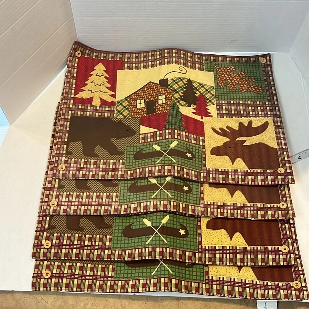 Home studio-Rustic Lodge-Themed Quilted Placemat set of four, button detail.